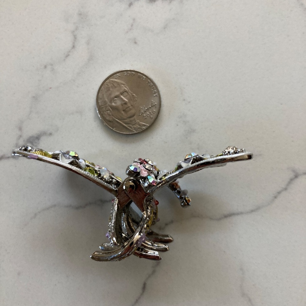 Wien Dragonfly Hair Clip w/ Swarovski Crystals, Silvertone, Enamel Blue, Yellow - Picture 6 of 7